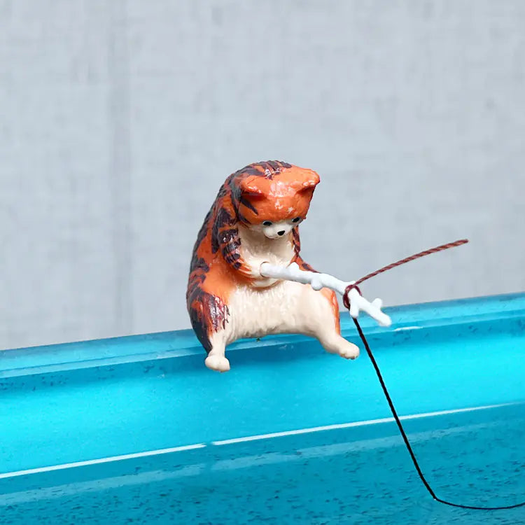Kitten Fishing Decoration for Fish Tank Landscaping