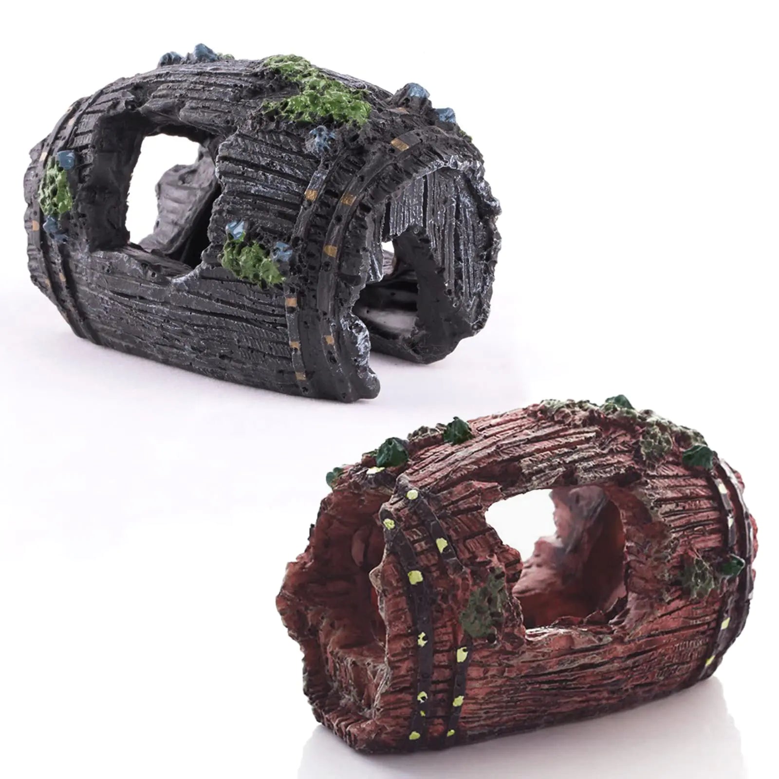 Vyooxcy 2 PCS Broken Barrel Aquarium Fish Tank Decorations，Aquarium Caves Hideout House Theme Ornaments for Fish Cave Hide，Shipwreck Hideouts Fish Tank Accessories