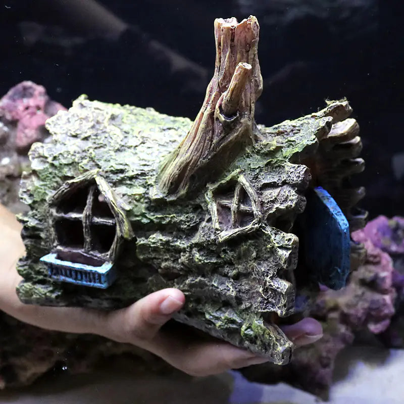 Imitation Tree Root Wooden House for Fish Tank Decor