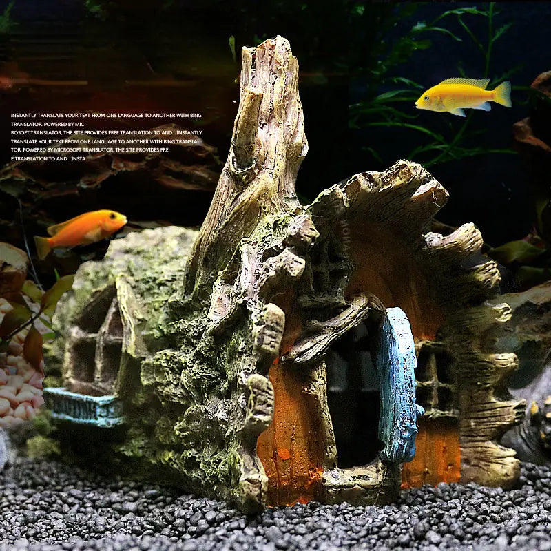 Imitation Tree Root Wooden House for Fish Tank Decor