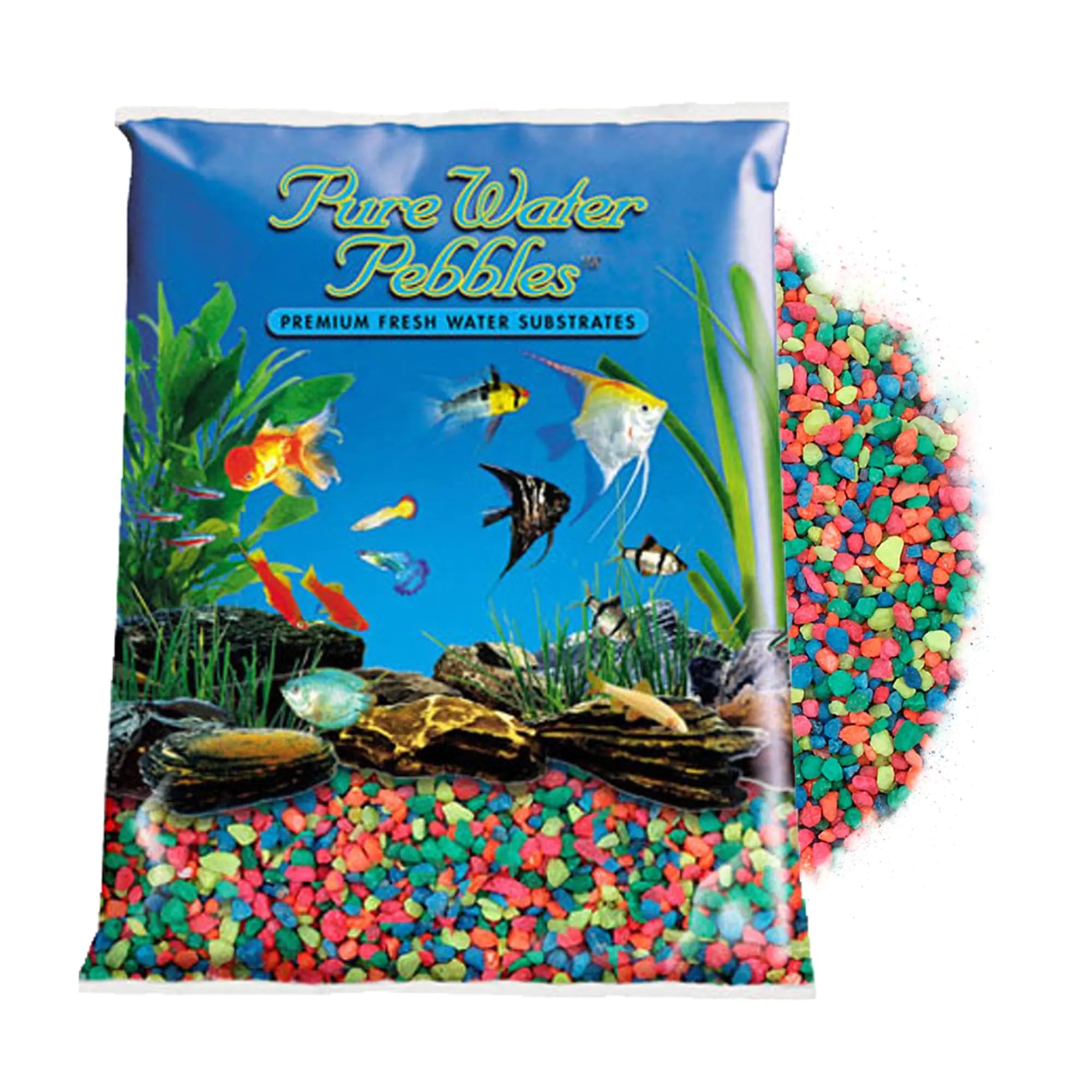 Pure Water Pebbles Neon Rainbow Aquarium Gravel 2 Lbs - Premium Fish Tank Gravel Decorative Aquarium Rocks Ideal Fish Tank Accessories Pebbles for Aquariums