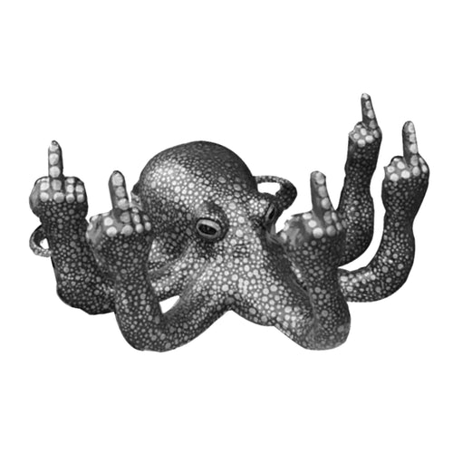 Angry Middle Finger OctopusLuminous Gesture Octopus Fish Tank DecorationMiddle Finger Octopus Statue for Indoor Decorate The Aquarium Tank Various Fish Tank Decoration Weird Decor Suitable (Black)