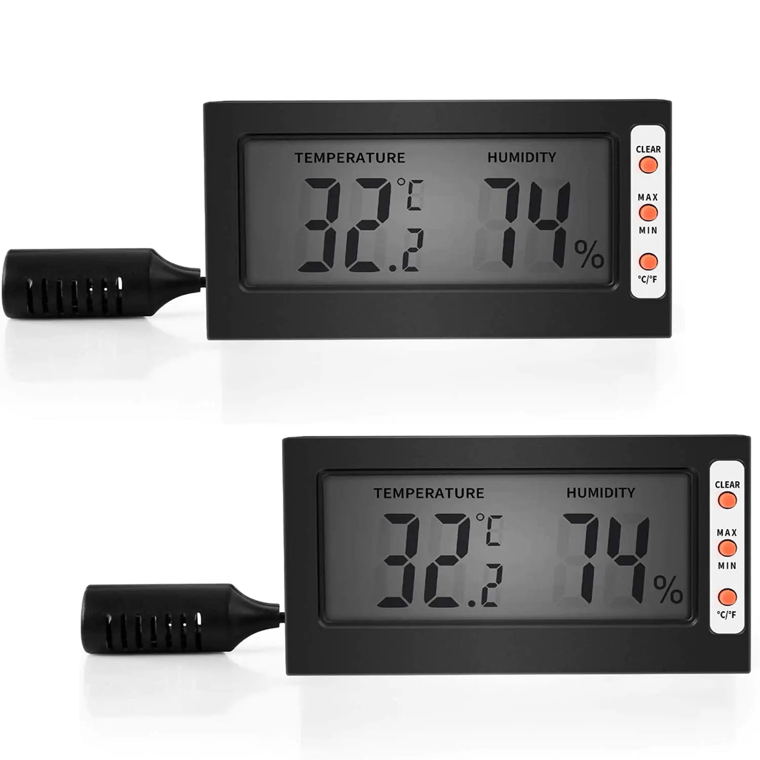 Simple Deluxe Digital Thermometer and Humidity Gauge with Remote Probes for Terrarium 10 Pack Black
