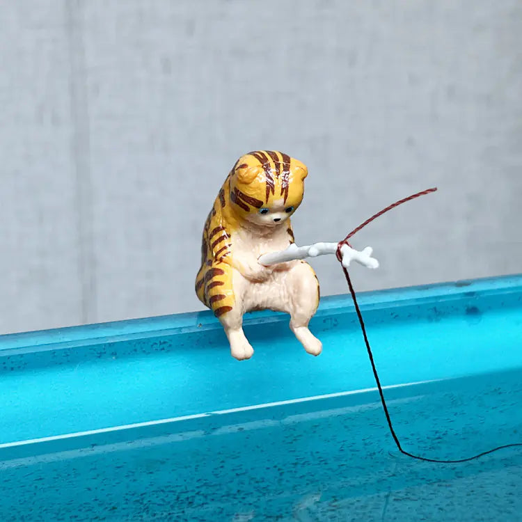 Kitten Fishing Decoration for Fish Tank Landscaping