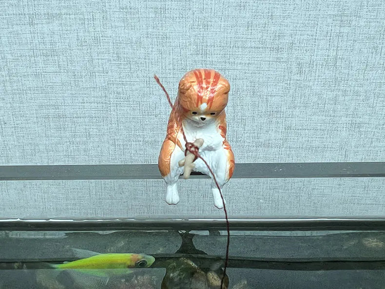 Kitten Fishing Decoration for Fish Tank Landscaping