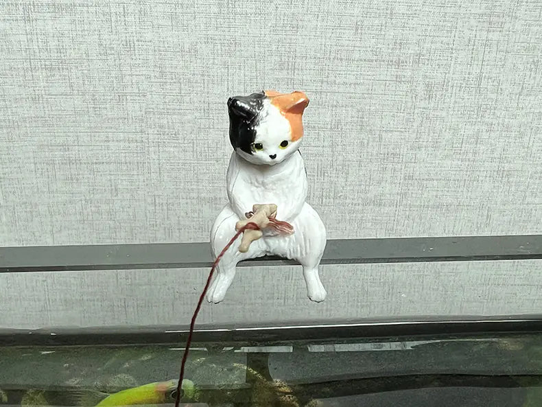 Kitten Fishing Decoration for Fish Tank Landscaping