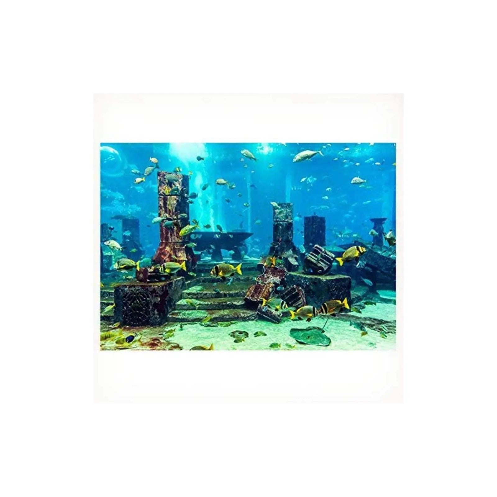 Undersea City Ruins Aquarium Poster PVC Coral Aquarium Background Underwater Poster Fish Tank Wall Decorations Sticker