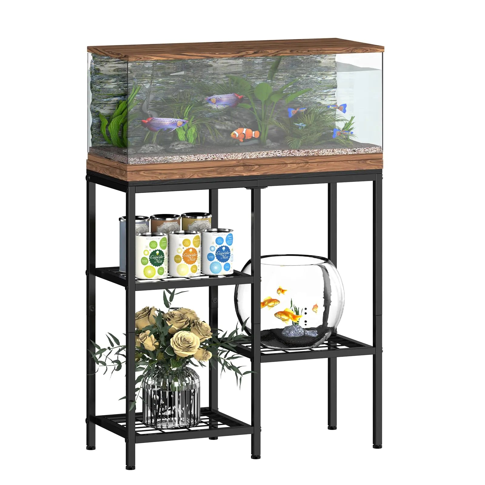 20 Gallon Aquarium Stand Fish Tank Stand Metal Adjustable Fish Tank Shelf 3 Tier Reptile Terrarium Stand for Living Room Aquarium Rack Stand for Fish Tank Accessories 29.13" L x 12.2" W Tabletop